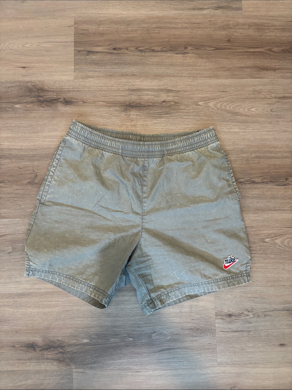 Nike Olive-Toned Casual Athletic Shorts with Logo Patch